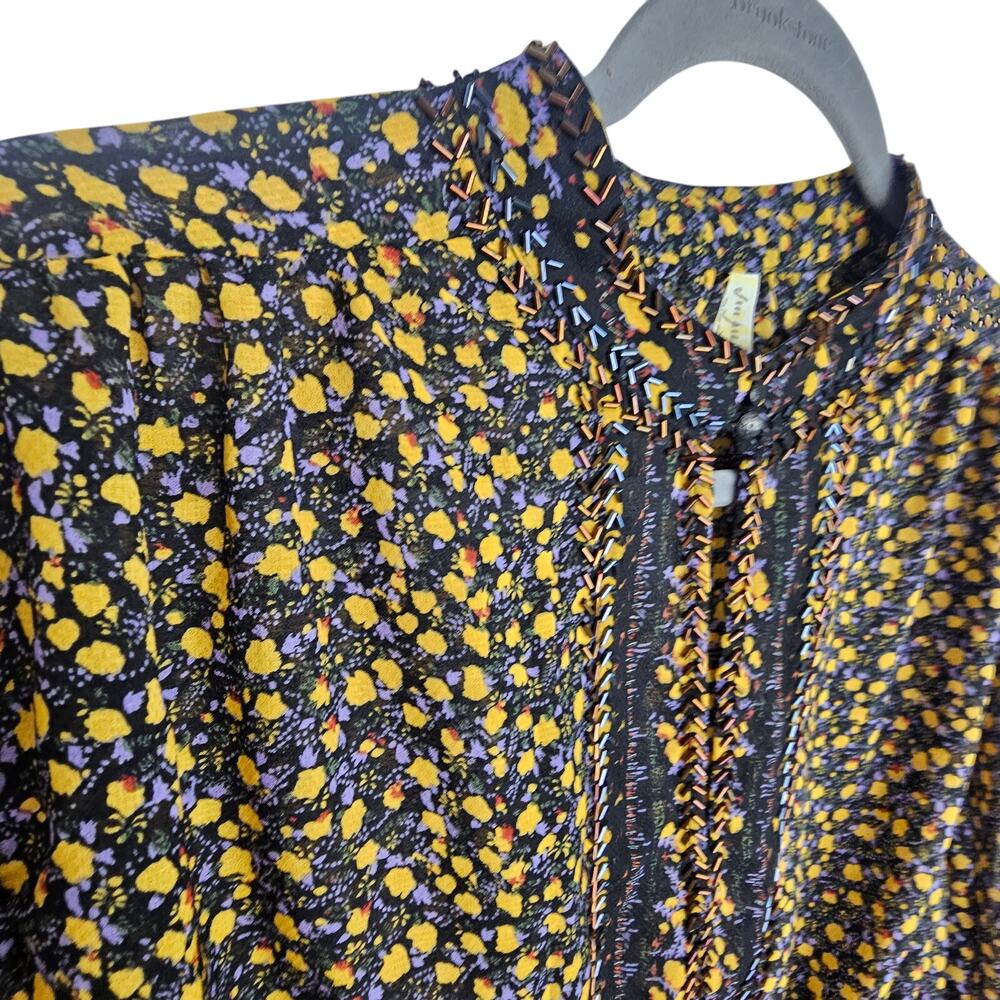 Free People If I Had You Floral Beaded Top Size M Embellished Boho Cottagecore - Picture 7 of 10